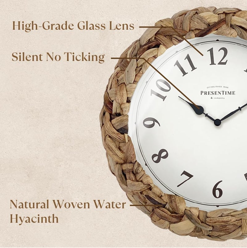 Presentime & Co Farmhouse Series, Rustic Woven Clock, 10.5 inch, Natural Woven Water Hyacinth/Sea Grass. Wall Sculpture, Wall Art and Timepiece for Home Decoration/Decoration/Farmhouse DÃ©cor. - Image 2